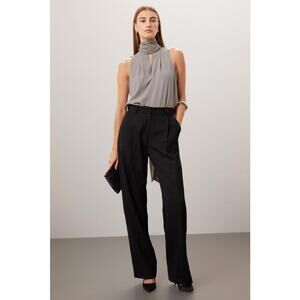 Obando x RTR Gray Georgette Sleeveless Wrap Neck Top Size 2